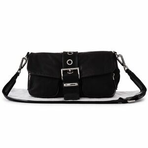 Prada Tessuto Vitello Convertible Shoulder Bag Black Nylon Dual Zip BR2417